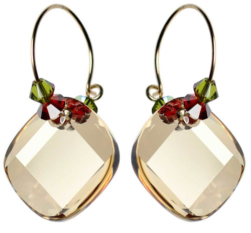 Tan Swarovski crystal 14K gold filled hoop earrings.