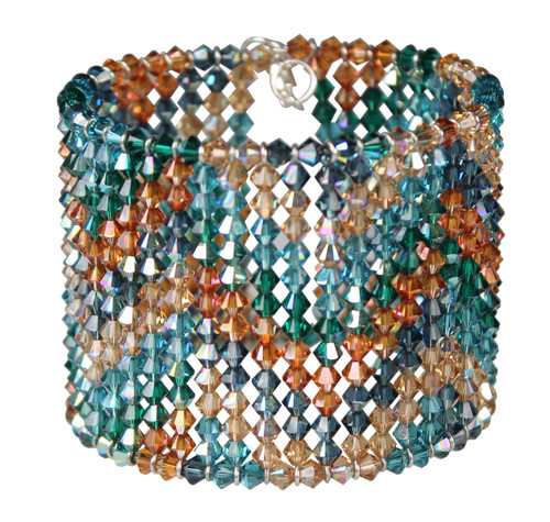Jewel tone crystal cuff bracelet with chevron design