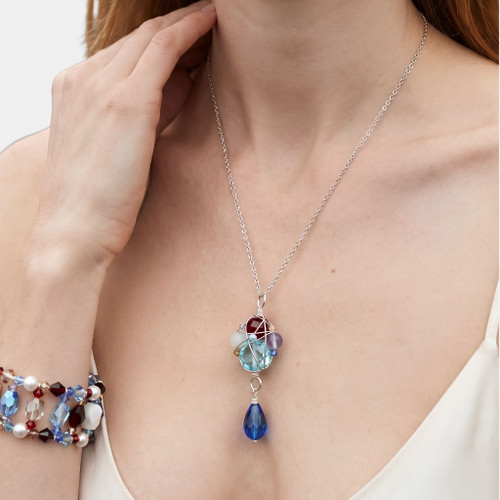 Sterling Silver Multi Colored Limited Edition Swarovski Crystal Cluster Necklace - Sailing Collection