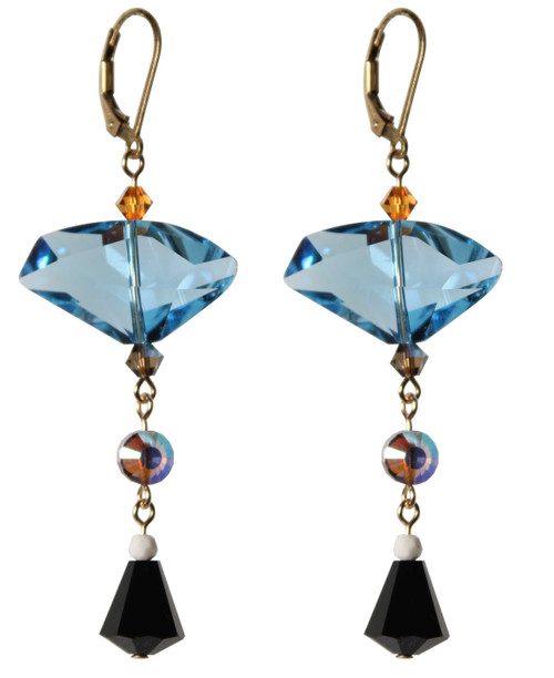 14K Gold Filled 18mm Geometric Swarovski Crystals Statement Dangle Earrings - Urban Cowgirl 