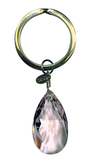 Sterling Silver & Rare STRASS Swarovski Crystal Pear Shape Large Key Chain/Bag Charm - Rosalyn Pink