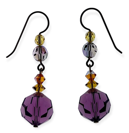 14K Gold Filled Swarovski Crystal 12mm Amethyst Drop Earrings 