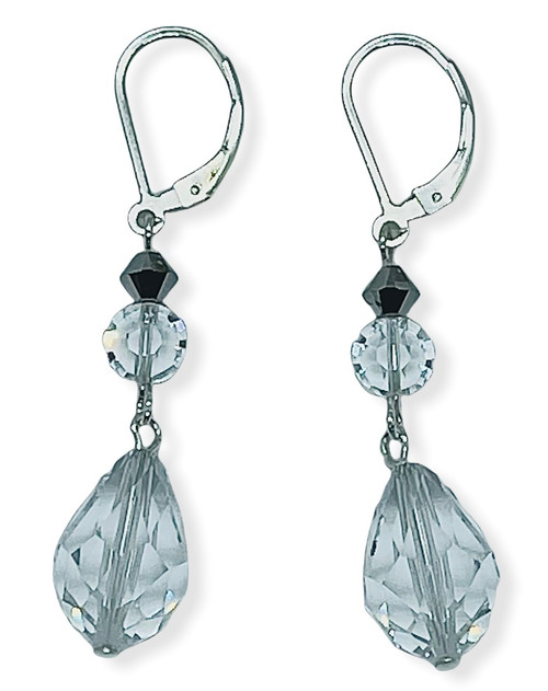 Limited Edition Sterling Silver Swarovski Crystal Dangle Earrings w Rare Clear Pear Shape Drops