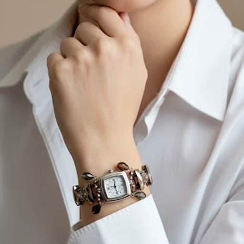 Golden Swarovski Crystals & Sterling Silver Bracelet Watch