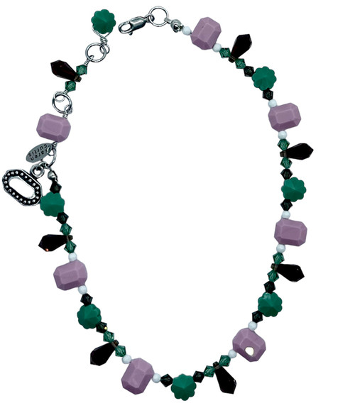 Limited addition Swarovski crystal, opaque pink, apple green, ivory and smoky, topaz pendant beads, strung together and completed with sterling silver and smart charm creating a beautiful and unique anklet but designer karen curtis