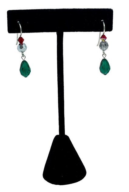 Limited Edition Sterling Silver & Swarovski Crystal Emerald & Silver Christmas Drop Earrings