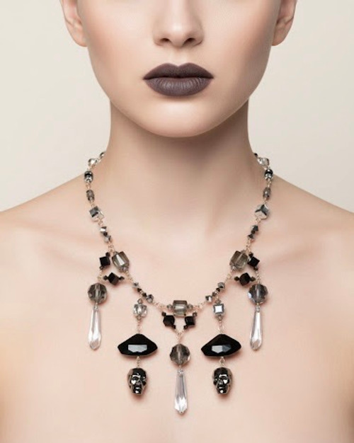 One of a Kind 14K Gold Filled Swarovski Crystal Skull Statement Necklace