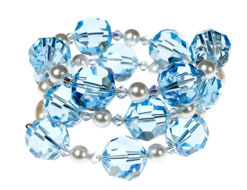 Limited Edition Aqua Blue with rare 14mm Swarovski Crystal and Pearl Bangle Bracelet - Something Blue
