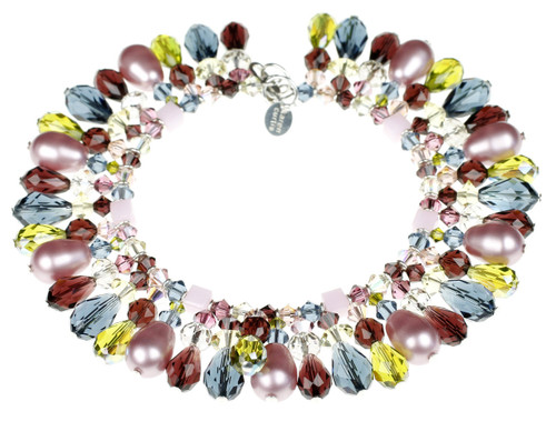 Flapper Bracelet with Crystals from Swarovski® & Sterling Silver - Multi-Colored Martini Statement Bracelet, Botanical Jewelry