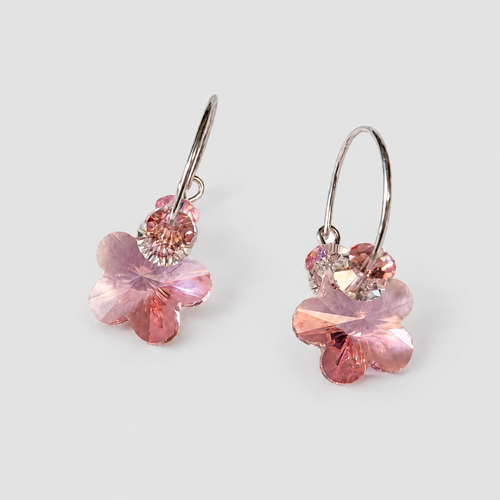 Copy of Pink Flower Hoop Earrings made with crystals by Swarovski on sterling silver