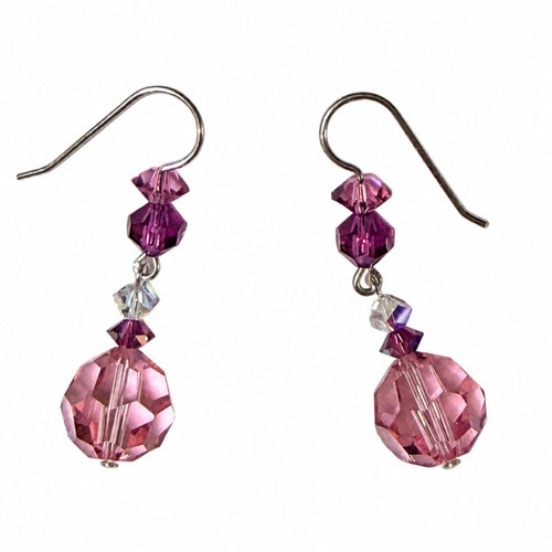 Limited Edition Sterling Silver Pink Dangle Earrings Featuring Rare Vintage Swarovski Crystals