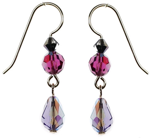 Purple crystal earrings made with Swarovski crystal and 14K gold filled by The Karen Curtis Company in NYC