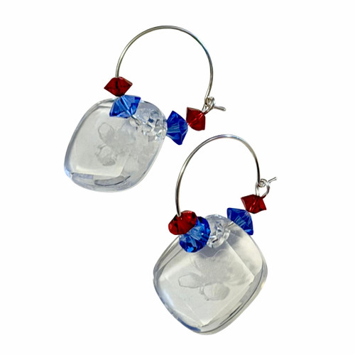 Red, White & Blue crystal hoop earrings made with crystals from Swarovski on sterling silver by designer Karen Curtis. Made in NYC