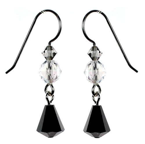 Black Swarovski crystal drop earrings on Sterling Silver by The Karen Curtis Company in NYC