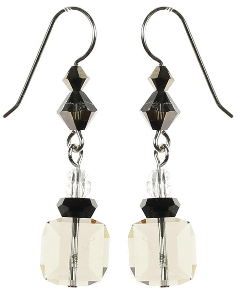 Amazing Swarovski crystal cube drop earrings made in New York City by The Karen Curtis Jewelry Company.