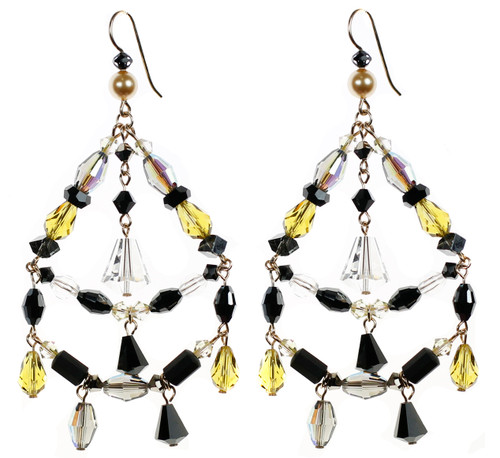 Amazing chandelier earrings made of Swarovski crystal and 14K gold filled. The Gatsby Jewelry collection by Karen Curtis NYC.