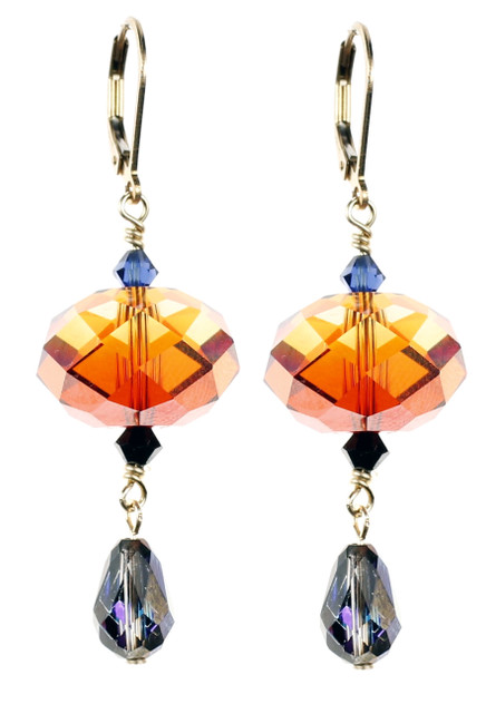 Blue & Orange Crystal Earrings - Tibetan Jewelry