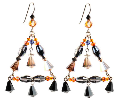 Crystal Triangle Chandelier Earrings - Tibetan