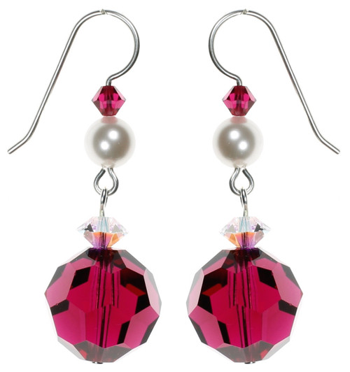 Fancy Red Crystal Earrings made with Sterling Silver and Crystals from Swarovski. Karen Curtis NYC