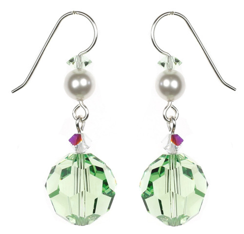 Sterling Silver Swarovski Round Peridot Green Crystal Earrings