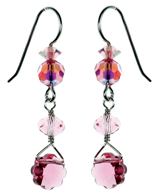 Vintage Pink Flower Rose Earrings by NYC Jewelry Designer Karen Curtis
