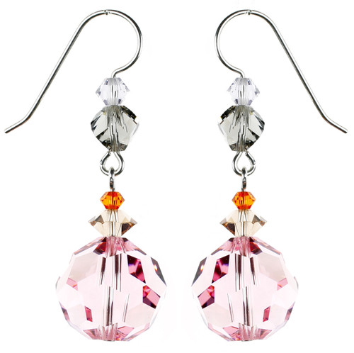 Sterling Silver Vintage Light Rose Swarovski Crystal Earrings - Sunset