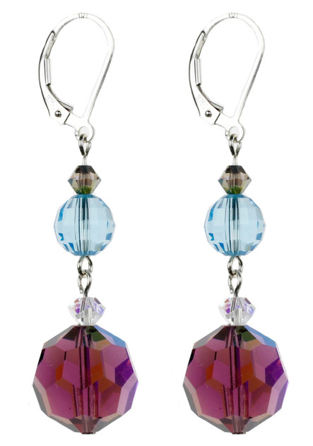 Bright Purple Amethyst Crystal Earrings on Sterling Silver 