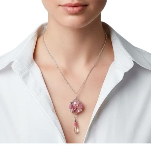 Pink Vintage Swarovski Crystal Cluster Necklace 