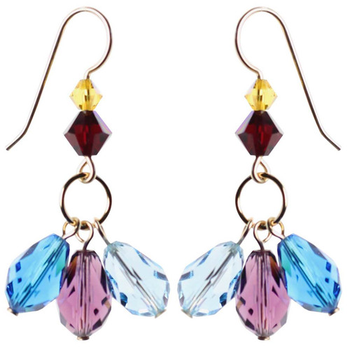 Blue and Purple crystal earrings - 14K gold filled metal