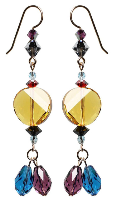 Color block earrings with rare Swarovski crystal - 14K gold filled metal
