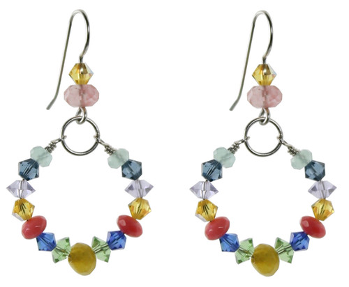 Colorful hoop earrings with crystal and semi precious on sterling silver