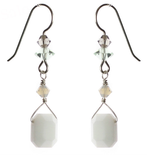 Sterling Silver Emerald Cut Vintage White Swarovski Crystal Drop Earrings 