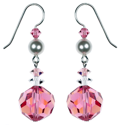 Rose Pink Earrings made with Crystals from Swarovski. Karen Curtis NYC