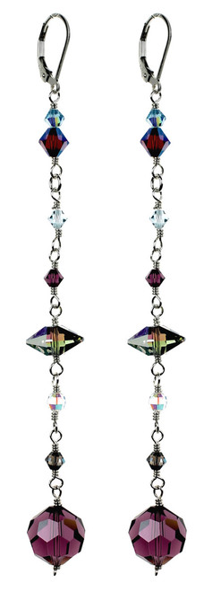 Long Shoulder Duster Earrings made with Purple Swarovski Crystal and Silver.
