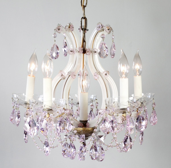 Santa maria chandelier from the 1920's made in Italy. Draped with many different sized pink STRASS crystals