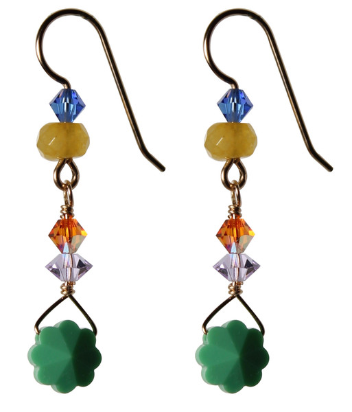 14K Gold Filled Swarovski Crystal Vintage Flower Drop Earrings - Confectionery