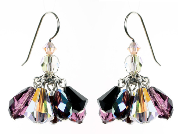 Sterling Silver Swarovski Crystal Mini Chandelier Cluster Drop Earrings - Duchess