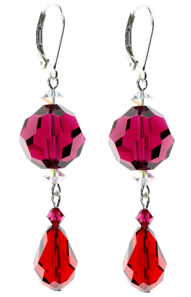 Brilliant Red Crystal Earrings by The Karen Curtis Company in NYC. July Birthstone Jewelry.