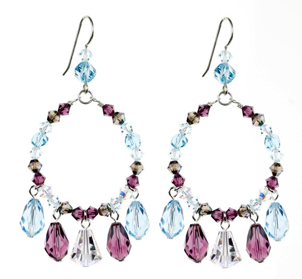 Fun Crystal Earrings with Blue and Purple Swarovski Crystal and Sterling Silver