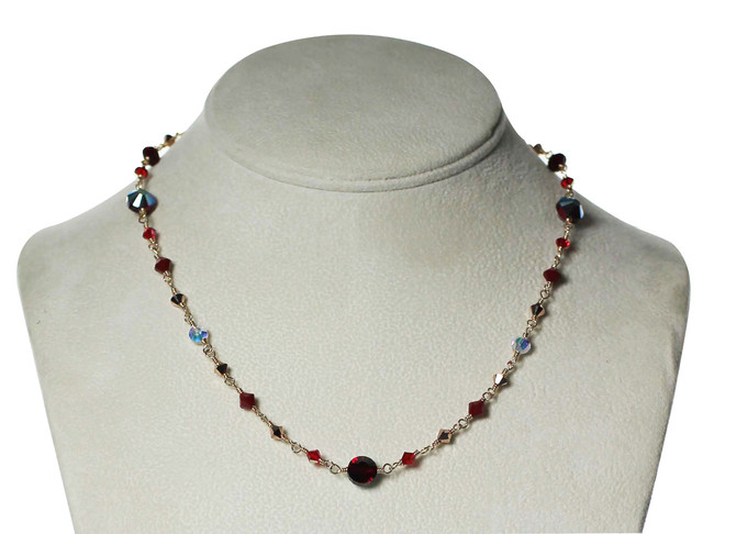 15.5" Red & Gold Crystal Necklace - Red Jewelry