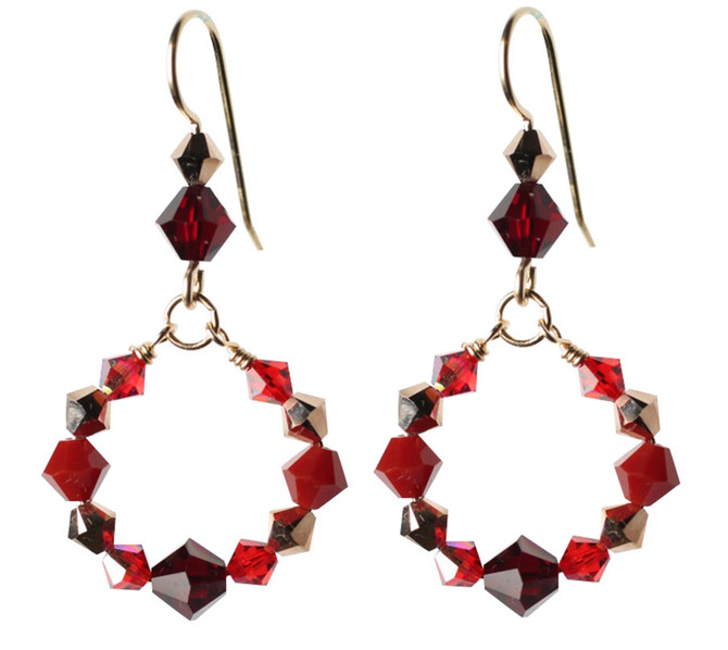 Beautiful Red Swarovski Crystal Loop Earrings.