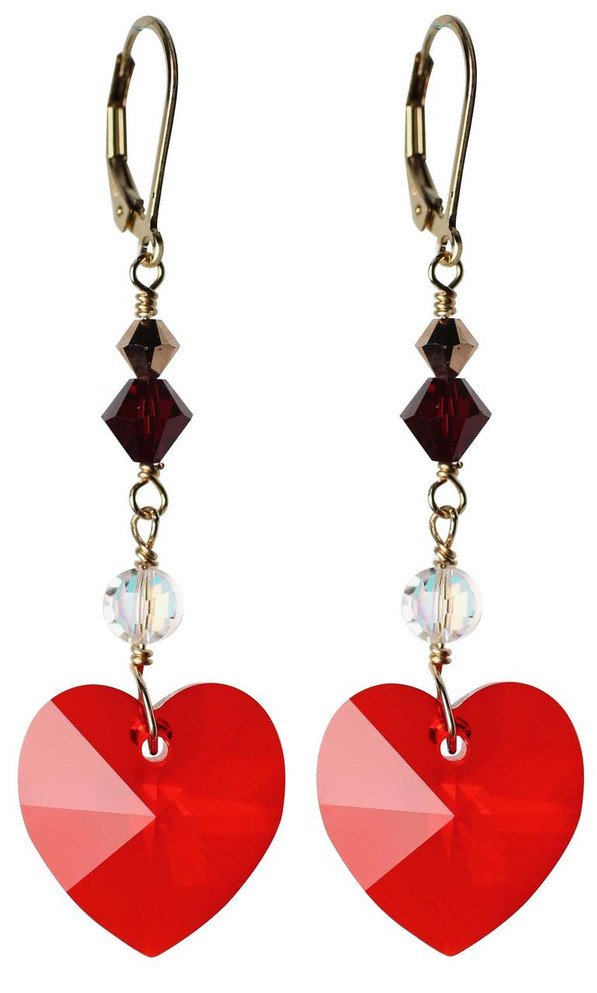 Red & Crystal AB Heart Earrings - Red Jewelry