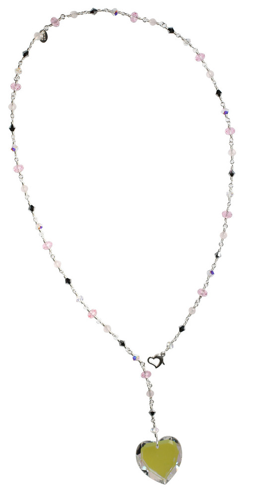 VersatileSterling silver necklace with Swarovski crystal beads and 28mm rare heart pendant VersatileSterling silver necklace with Swarovski crystal beads and 28mm rare heart pendant