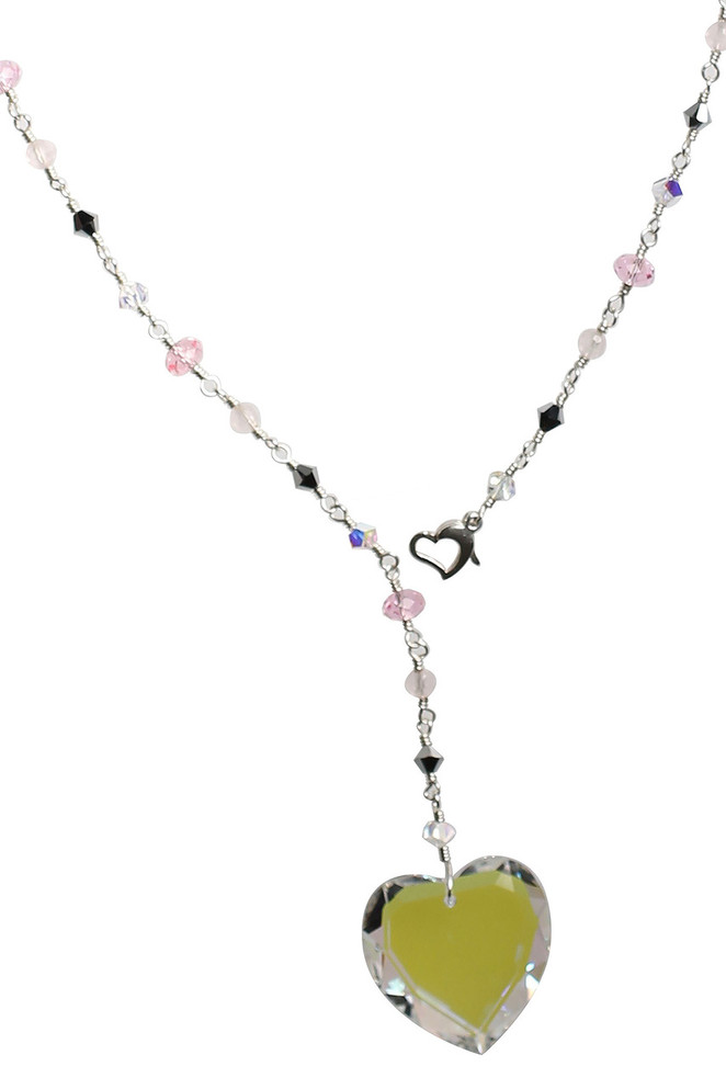 Sterling silver lariat necklace with Swarovski crystal beads and 28mm heart pendant
