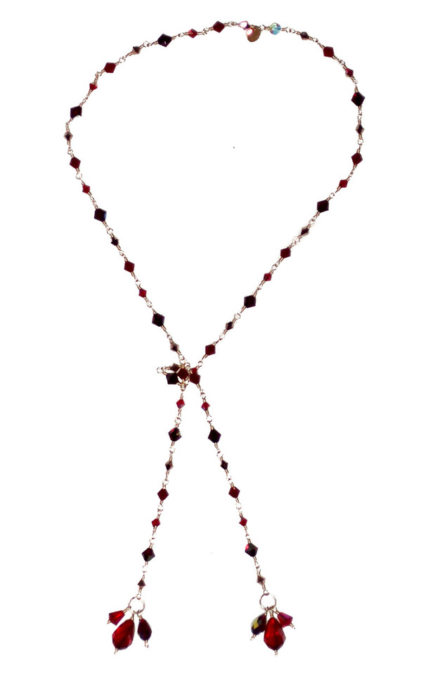 Tie Lariat Necklace - Crystals from Swarovski - Red Jewelry