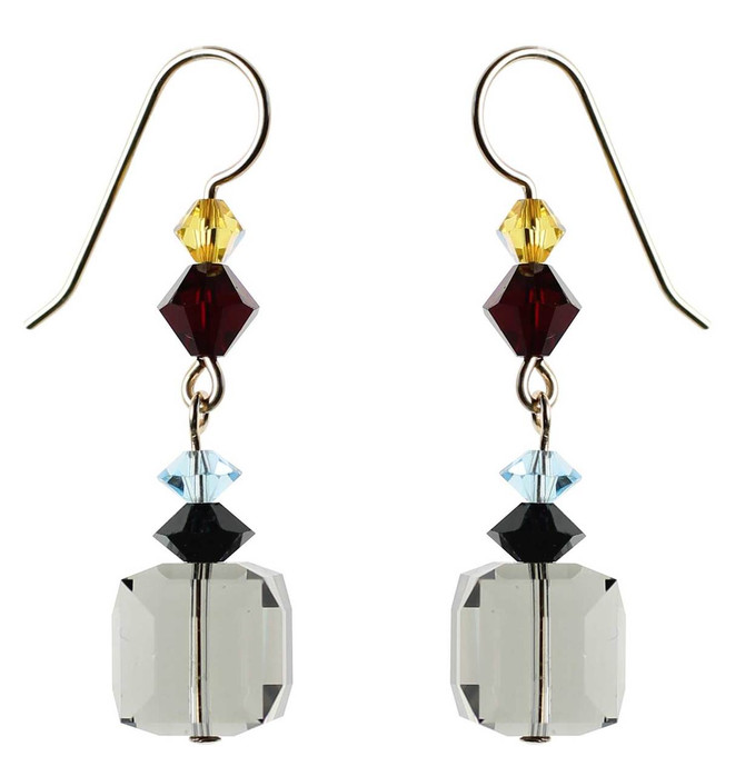 Grey cube crystal earrings with rare Swarovski - 14K gold filled metal