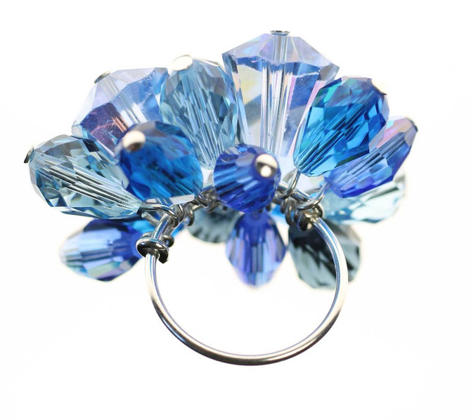 Sterling Silver Swarovski Crystal  Blue Cocktail Ring