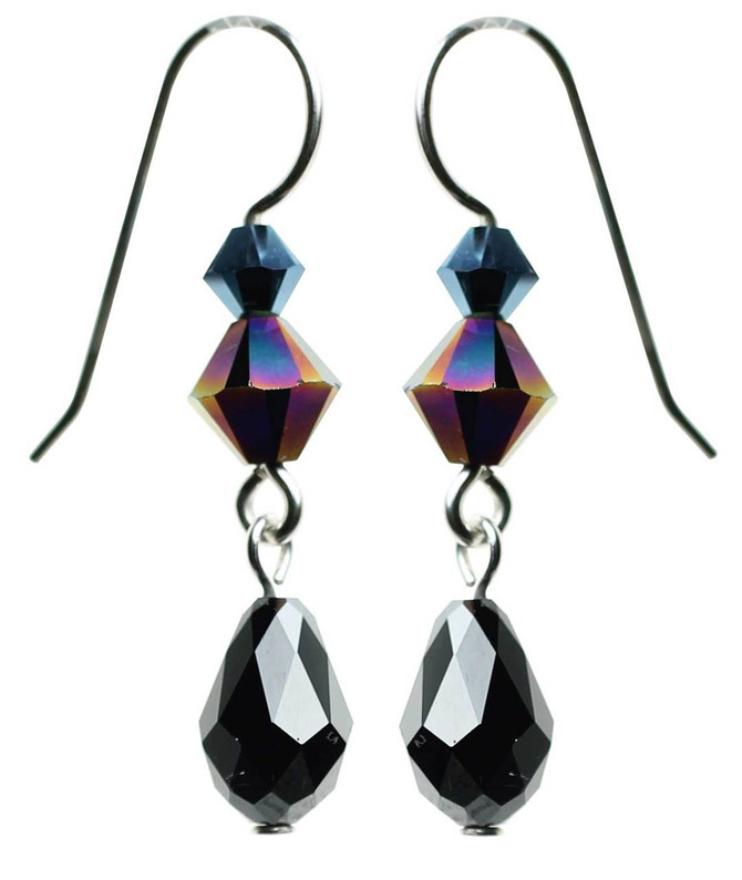 Jet black crystal and sterling silver earrings.