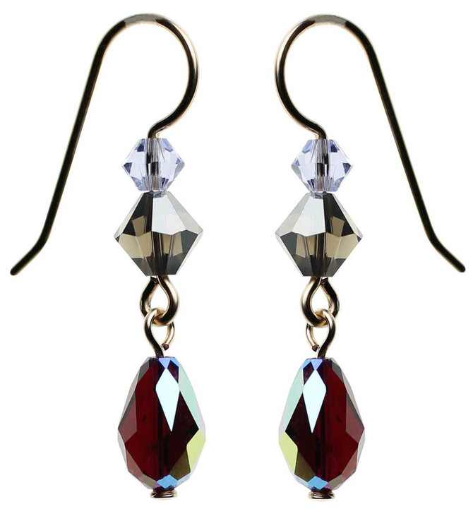 Red AB Swarovski crystal gold filled earrings