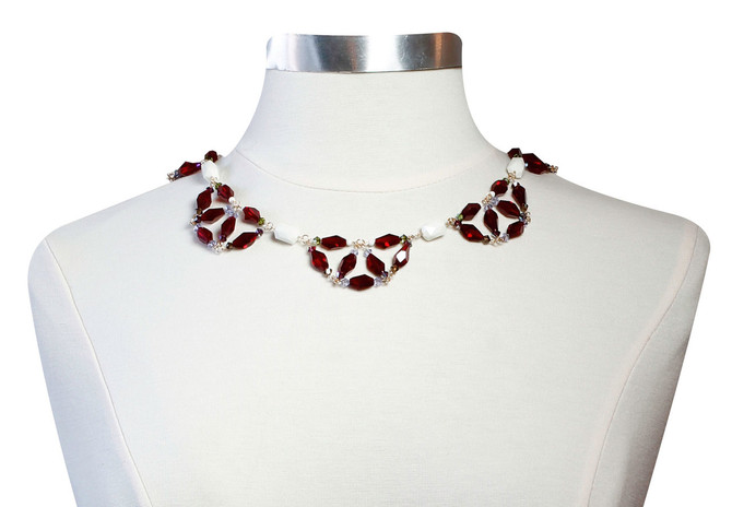 Scalloped Red Crystal Necklace • Vintage Swarovski Crystal • Bohemian Chic Collection